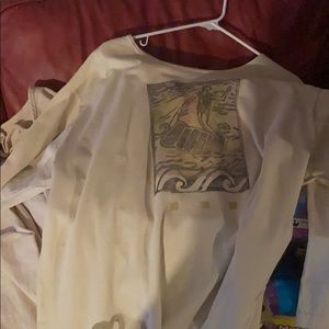 White beige blue fish long sleeve